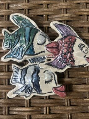 VTG Blue Sky Clayworks Fish Trio Ceramic Wall Hanging Heather Goldminc 2000